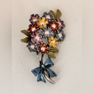 Aurora Borealis multicoloured flower bouquet brooch